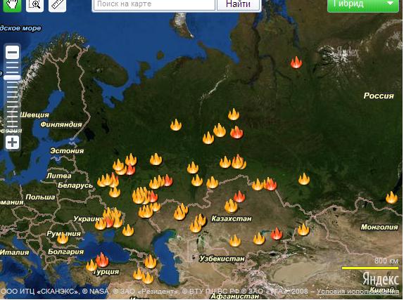 Yandex Portal on Wildfires in Russia. Posted on August 2, 